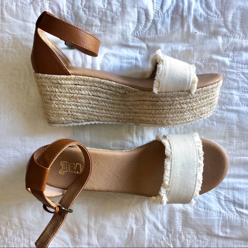 Payless White and Tan Platform Wedge